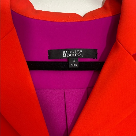 Badgley Mischka Orange & Purple Colorblock Long Sleeve Designer Dress size 4 - Picture 3 of 11